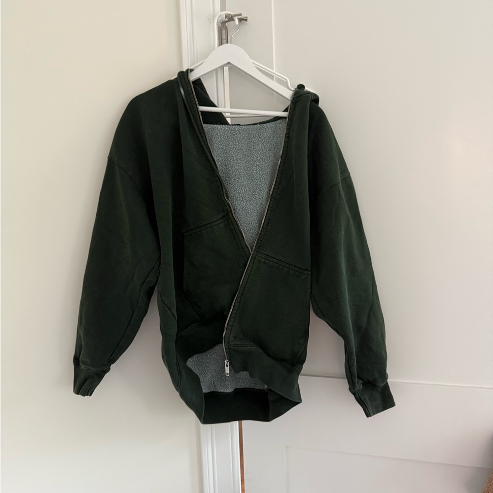 Brandy Melville Dark Green Zip-Up Hoodie
